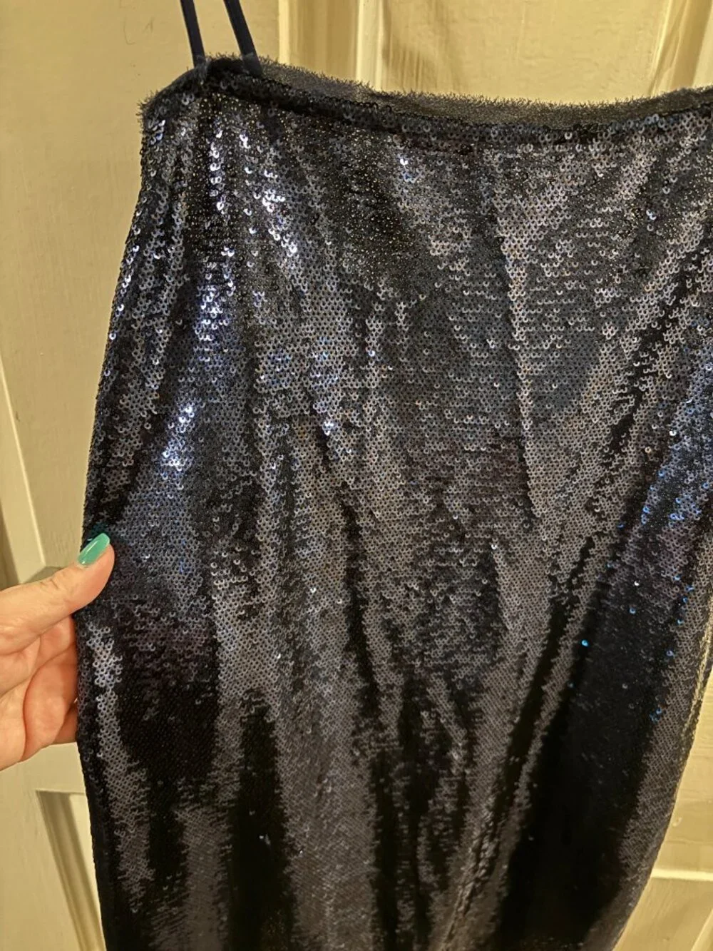 Free People Time to Shine Sequin Navy Blue Slip Dress ~ Extra Small